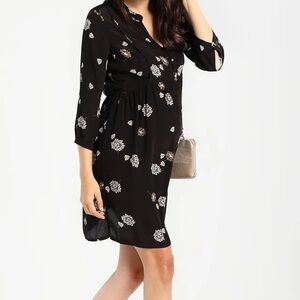 Seraphine Sz 8 Black Floral Maternity Post Partum Long Sleeves Black Dress